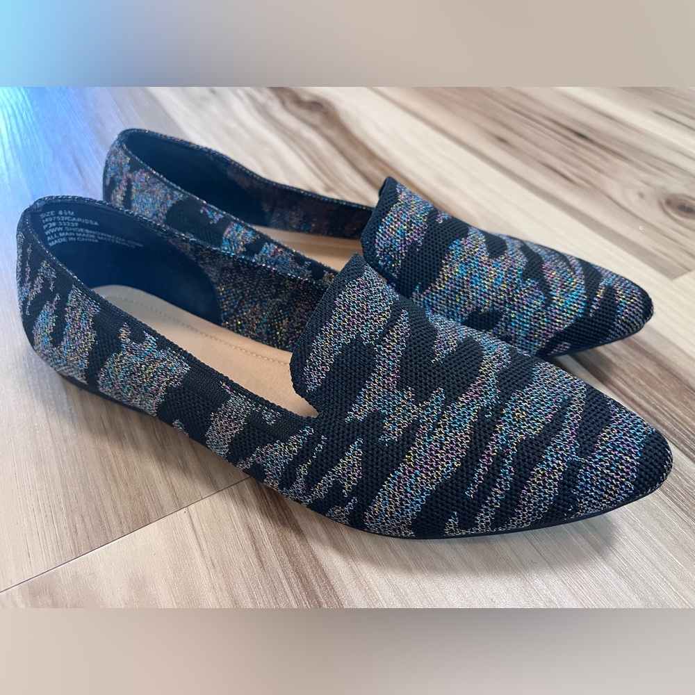 Sophia Taylor Black Zebra Print Multicolor Women Flat Shoes Size 8.5 Pointed Toe